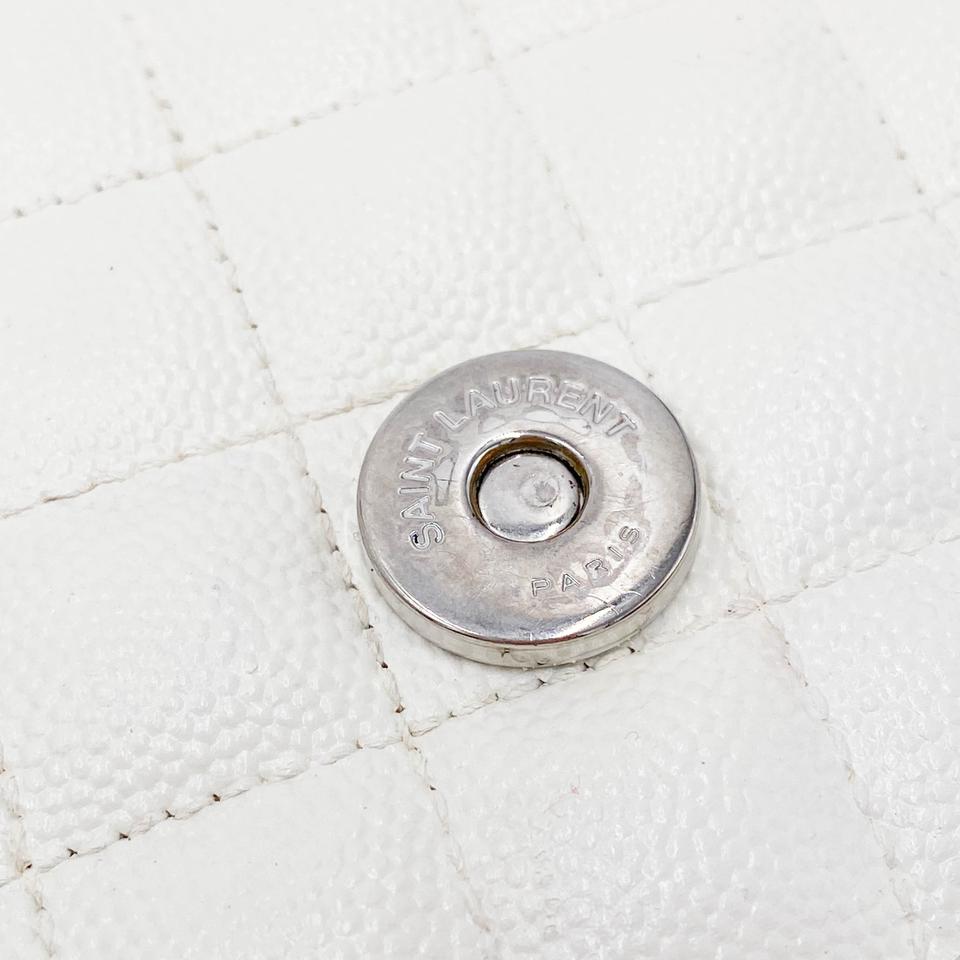 Saint Laurent Monogram Envelope Grain De Poudre Textured Mixed Matelasse Medium Triquilt Mono White Leather Shoulder Bag