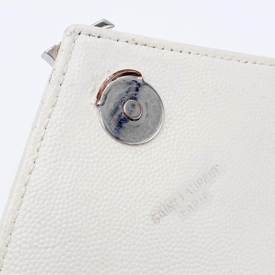Saint Laurent Monogram Envelope Grain De Poudre Textured Mixed Matelasse Medium Triquilt Mono White Leather Shoulder Bag