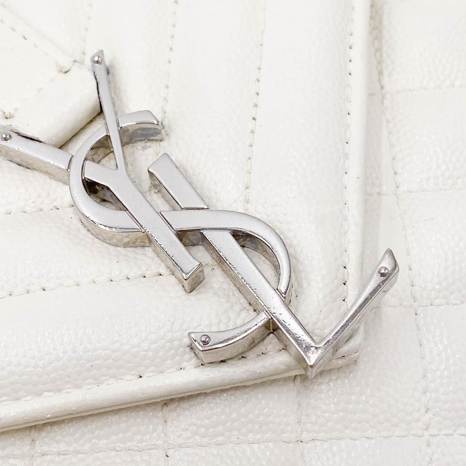 Saint Laurent Monogram Envelope Grain De Poudre Textured Mixed Matelasse Medium Triquilt Mono White Leather Shoulder Bag