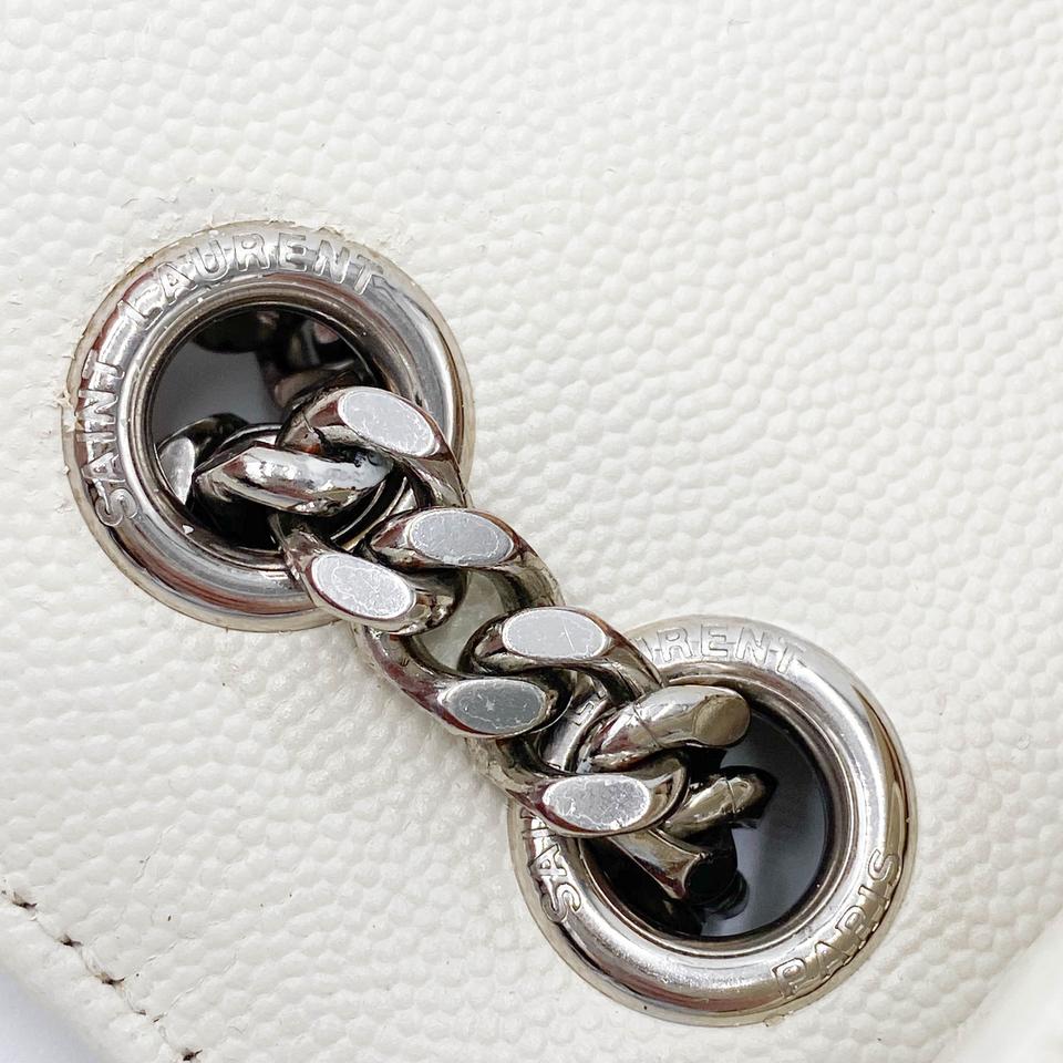 Saint Laurent Monogram Envelope Grain De Poudre Textured Mixed Matelasse Medium Triquilt Mono White Leather Shoulder Bag