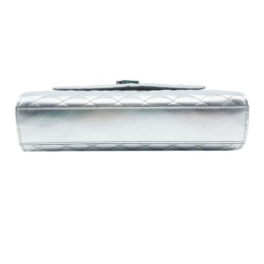 Saint Laurent Monogram Envelope Metallic Grain De Poudre Textured Mixed Matelasse Triquilt Silver Leather Shoulder Bag