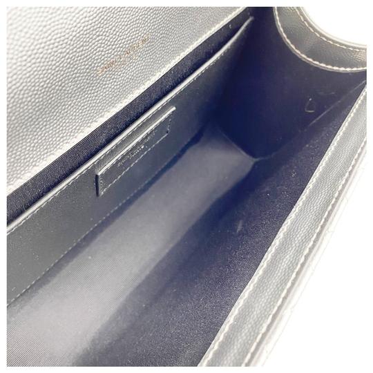 Saint Laurent Monogram Envelope Metallic Grain De Poudre Textured Mixed Matelasse Triquilt Silver Leather Shoulder Bag