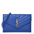 Saint Laurent Monogram Envelope Wallet on Chain Blue Calfskin Leather Shoulder Bag