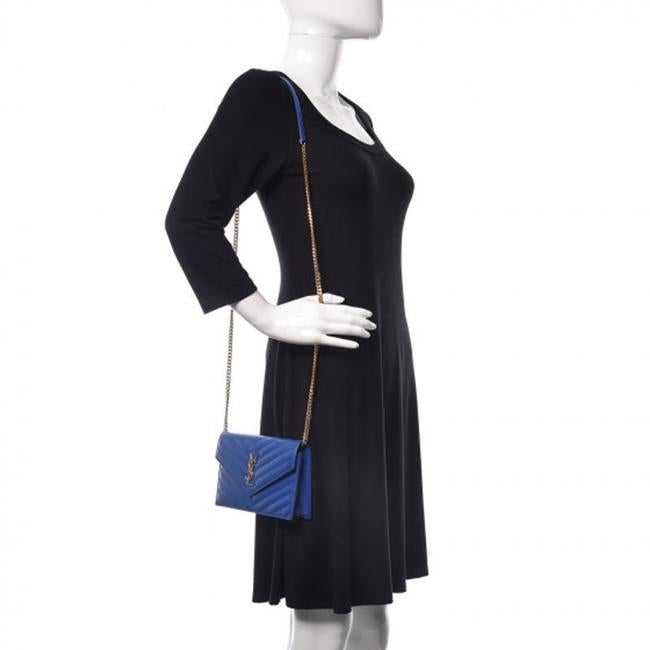 Saint Laurent Monogram Envelope Wallet on Chain Blue Calfskin Leather Shoulder Bag