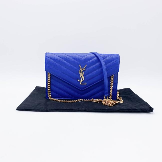 Saint Laurent Monogram Envelope Wallet on Chain Blue Calfskin Leather Shoulder Bag
