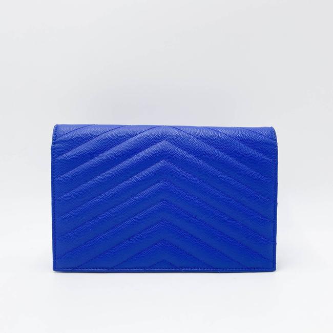 Saint Laurent Monogram Envelope Wallet on Chain Blue Calfskin Leather Shoulder Bag