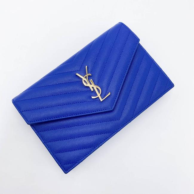 Saint Laurent Monogram Envelope Wallet on Chain Blue Calfskin Leather Shoulder Bag