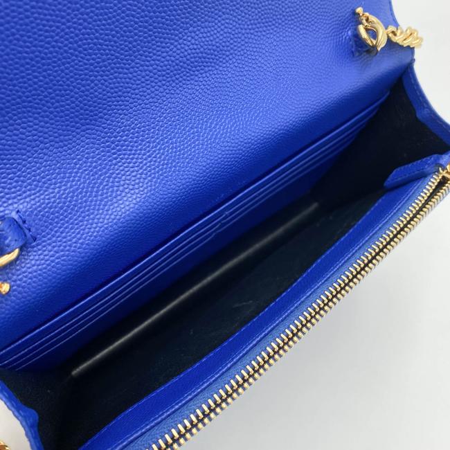 Saint Laurent Monogram Envelope Wallet on Chain Blue Calfskin Leather Shoulder Bag