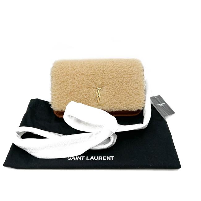 Saint Laurent Monogram Envelope Ysl Shearling Phone Holder Brown Leather Cross Body Bag