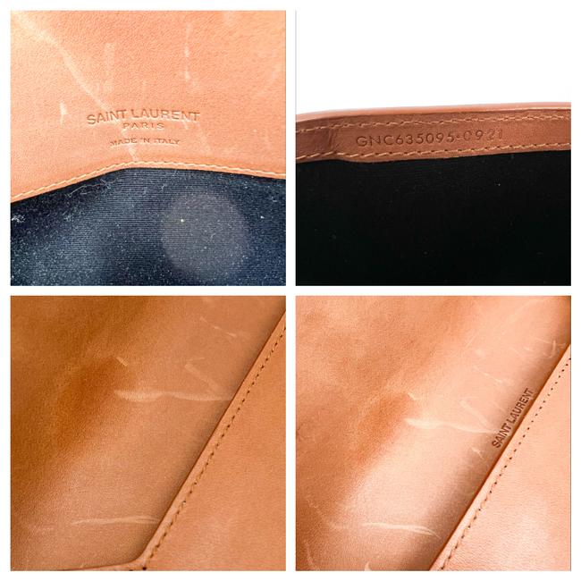 Saint Laurent Monogram Envelope Ysl Shearling Phone Holder Brown Leather Cross Body Bag
