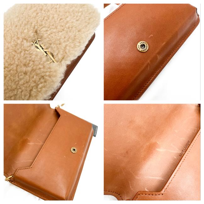 Saint Laurent Monogram Envelope Ysl Shearling Phone Holder Brown Leather Cross Body Bag