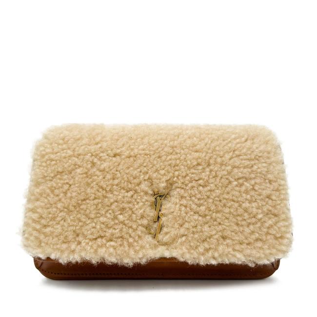 Saint Laurent Monogram Envelope Ysl Shearling Phone Holder Brown Leather Cross Body Bag