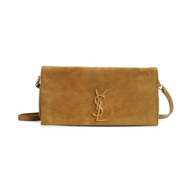 Saint Laurent Monogram Kate 99 Lizard Embossed Brown Suede Leather Shoulder Bag