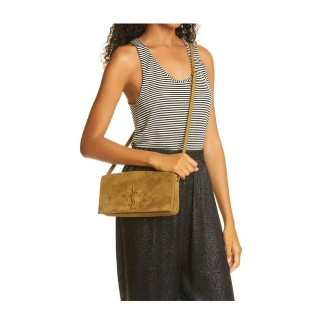 Saint Laurent Monogram Kate 99 Lizard Embossed Brown Suede Leather Shoulder Bag