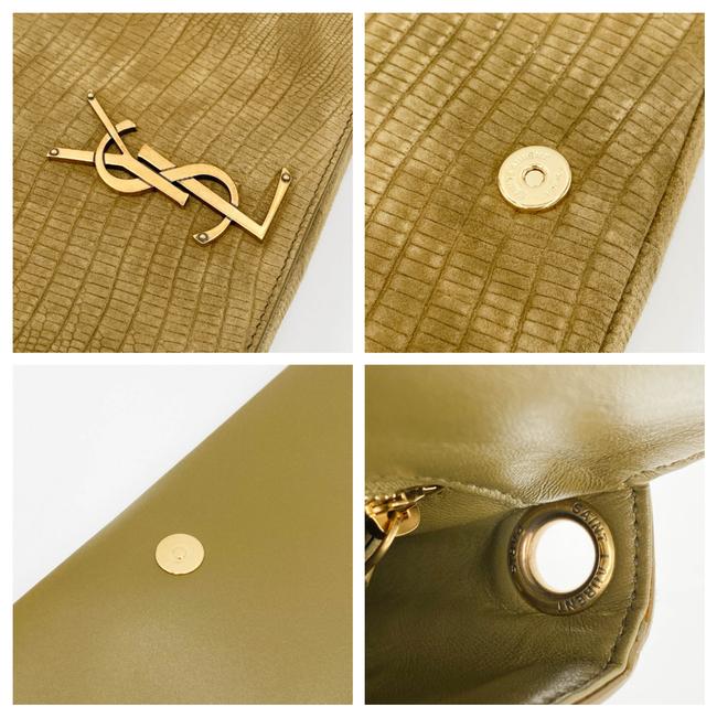Saint Laurent Monogram Kate 99 Lizard Embossed Brown Suede Leather Shoulder Bag