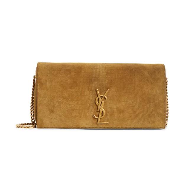 Saint Laurent Monogram Kate 99 Lizard Embossed Brown Suede Leather Shoulder Bag