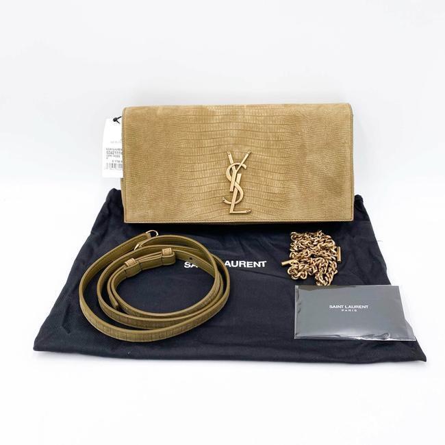 Saint Laurent Monogram Kate 99 Lizard Embossed Brown Suede Leather Shoulder Bag