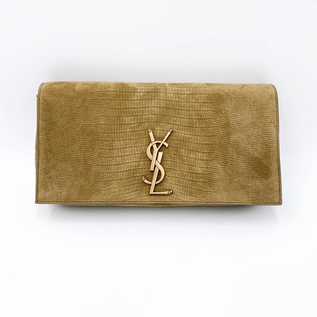 Saint Laurent Monogram Kate 99 Lizard Embossed Brown Suede Leather Shoulder Bag