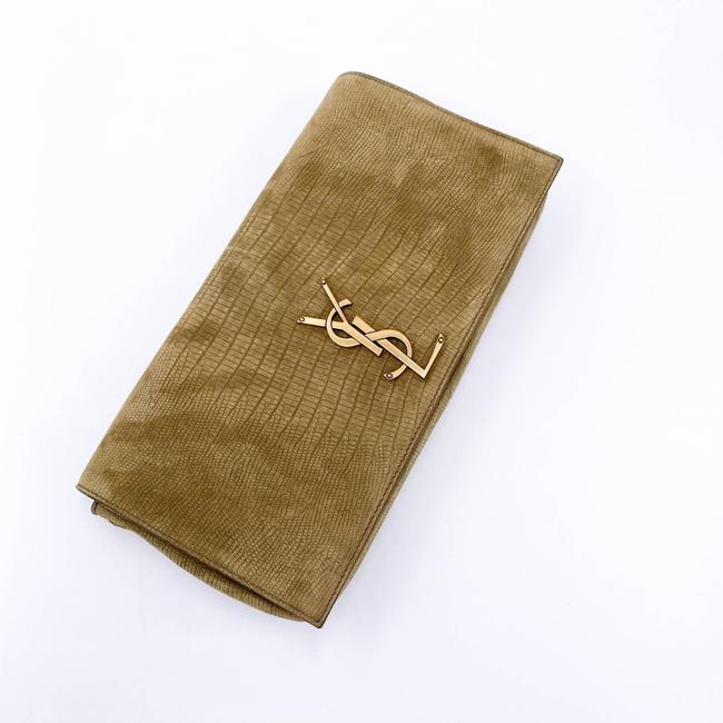 Saint Laurent Monogram Kate 99 Lizard Embossed Brown Suede Leather Shoulder Bag