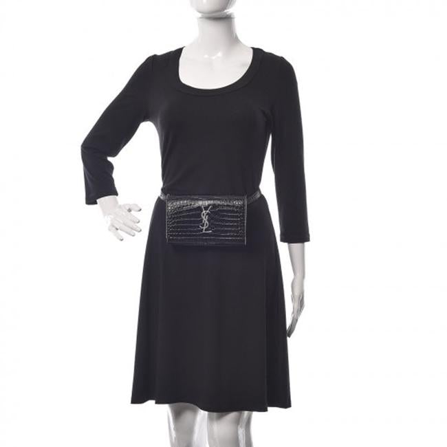 Saint Laurent Monogram Kate Belt Calfskin Crocodile Embossed Black Leather Messenger Bag