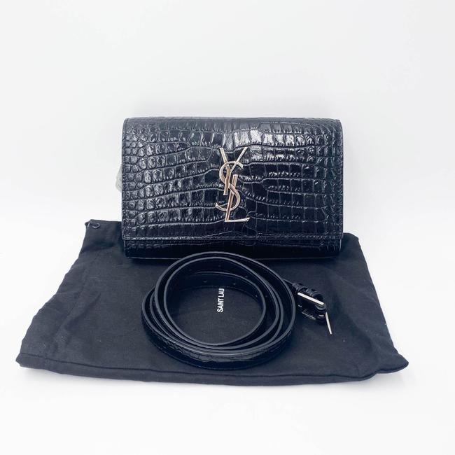 Saint Laurent Monogram Kate Belt Calfskin Crocodile Embossed Black Leather Messenger Bag