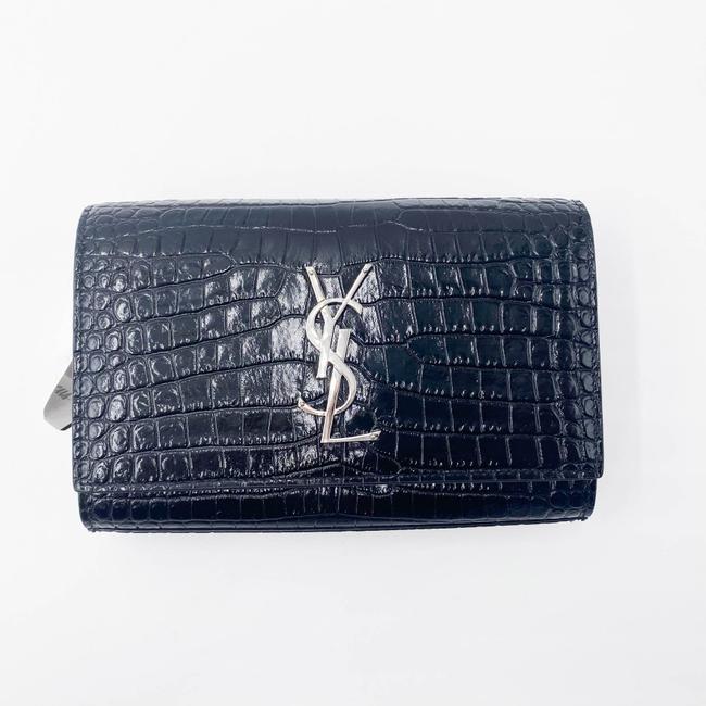 Saint Laurent Monogram Kate Belt Calfskin Crocodile Embossed Black Leather Messenger Bag