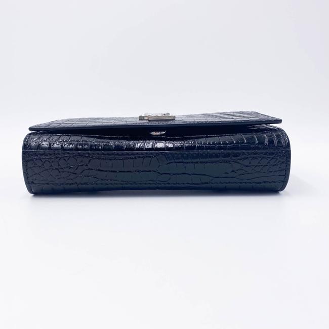 Saint Laurent Monogram Kate Belt Calfskin Crocodile Embossed Black Leather Messenger Bag