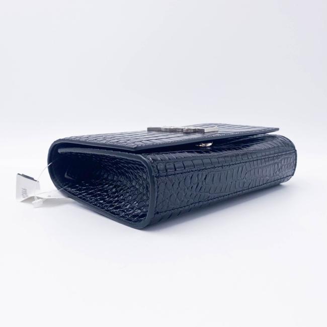 Saint Laurent Monogram Kate Belt Calfskin Crocodile Embossed Black Leather Messenger Bag