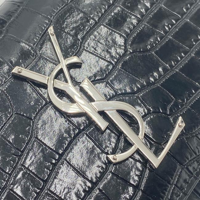 Saint Laurent Monogram Kate Belt Calfskin Crocodile Embossed Black Leather Messenger Bag