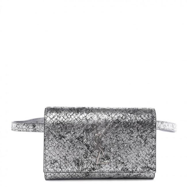 Saint Laurent Monogram Kate Belt Metallic Calfskin Silver Leather Messenger Bag