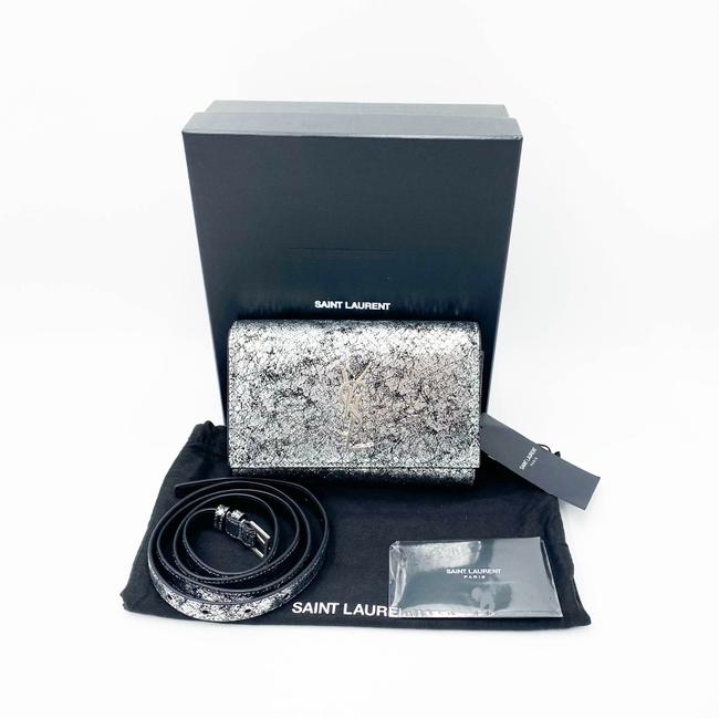 Saint Laurent Monogram Kate Belt Metallic Calfskin Silver Leather Messenger Bag