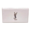 Saint Laurent Monogram Kate Calfskin Crocodile Embossed White Leather Clutch