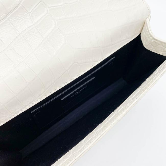 Saint Laurent Monogram Kate Calfskin Crocodile Embossed White Leather Clutch
