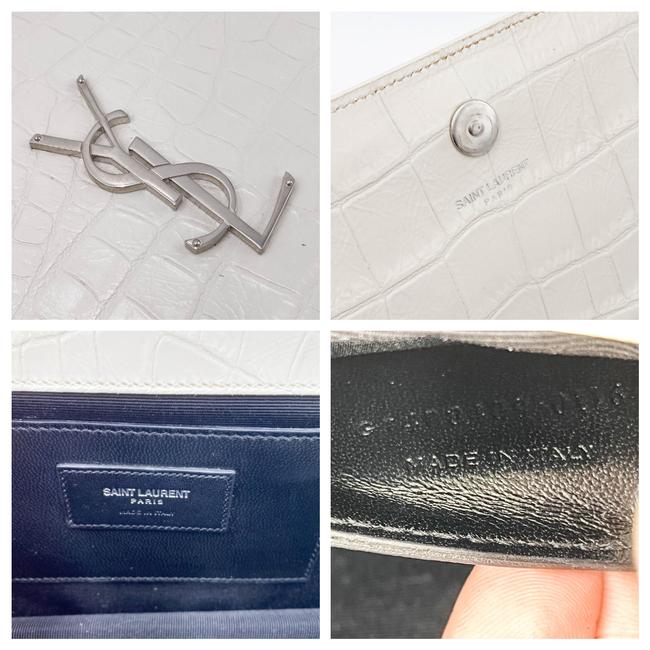 Saint Laurent Monogram Kate Calfskin Crocodile Embossed White Leather Clutch
