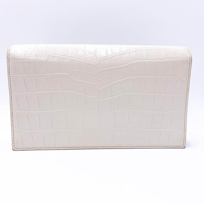 Saint Laurent Monogram Kate Calfskin Crocodile Embossed White Leather Clutch