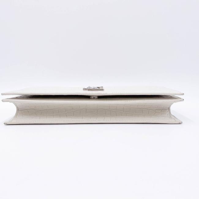 Saint Laurent Monogram Kate Calfskin Crocodile Embossed White Leather Clutch