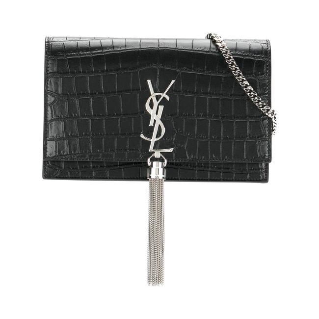 Saint Laurent Monogram Kate Chain Wallet Croc Embossed Monogram Tassel Black Calfskin Leather Shoulder Bag