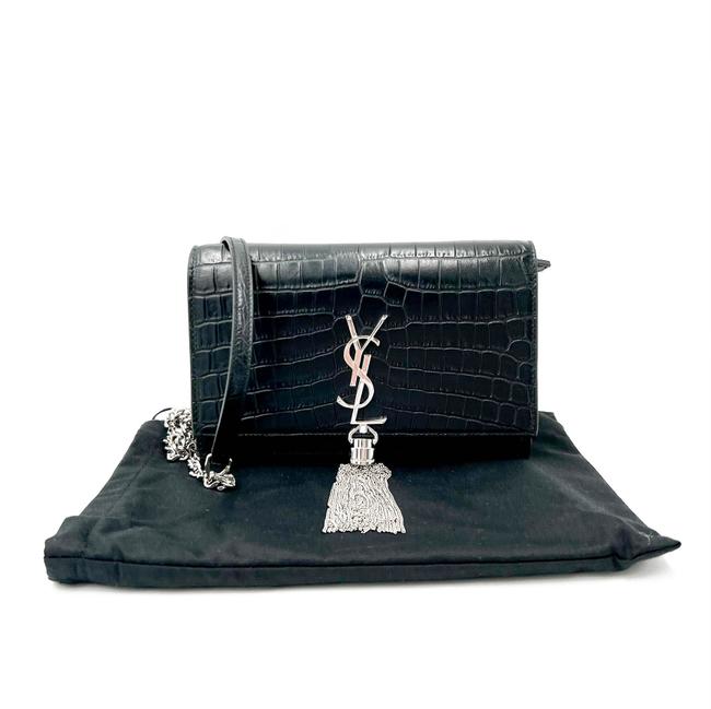 Saint Laurent Monogram Kate Chain Wallet Croc Embossed Monogram Tassel Black Calfskin Leather Shoulder Bag