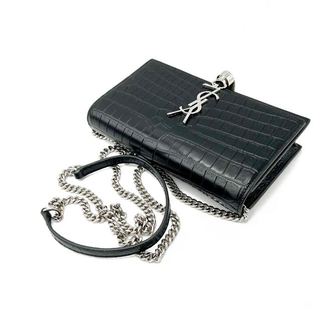 Saint Laurent Monogram Kate Chain Wallet Croc Embossed Monogram Tassel Black Calfskin Leather Shoulder Bag