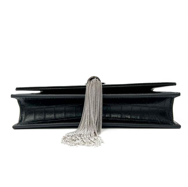 Saint Laurent Monogram Kate Chain Wallet Croc Embossed Monogram Tassel Black Calfskin Leather Shoulder Bag