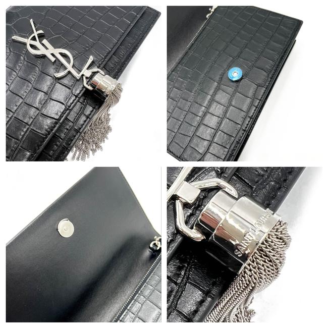 Saint Laurent Monogram Kate Chain Wallet Croc Embossed Monogram Tassel Black Calfskin Leather Shoulder Bag