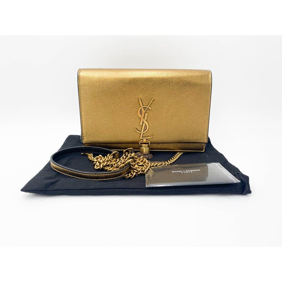 Saint Laurent Monogram Kate Chain Wallet Crossbody Monogram Tassel Gold Leather Shoulder Bag