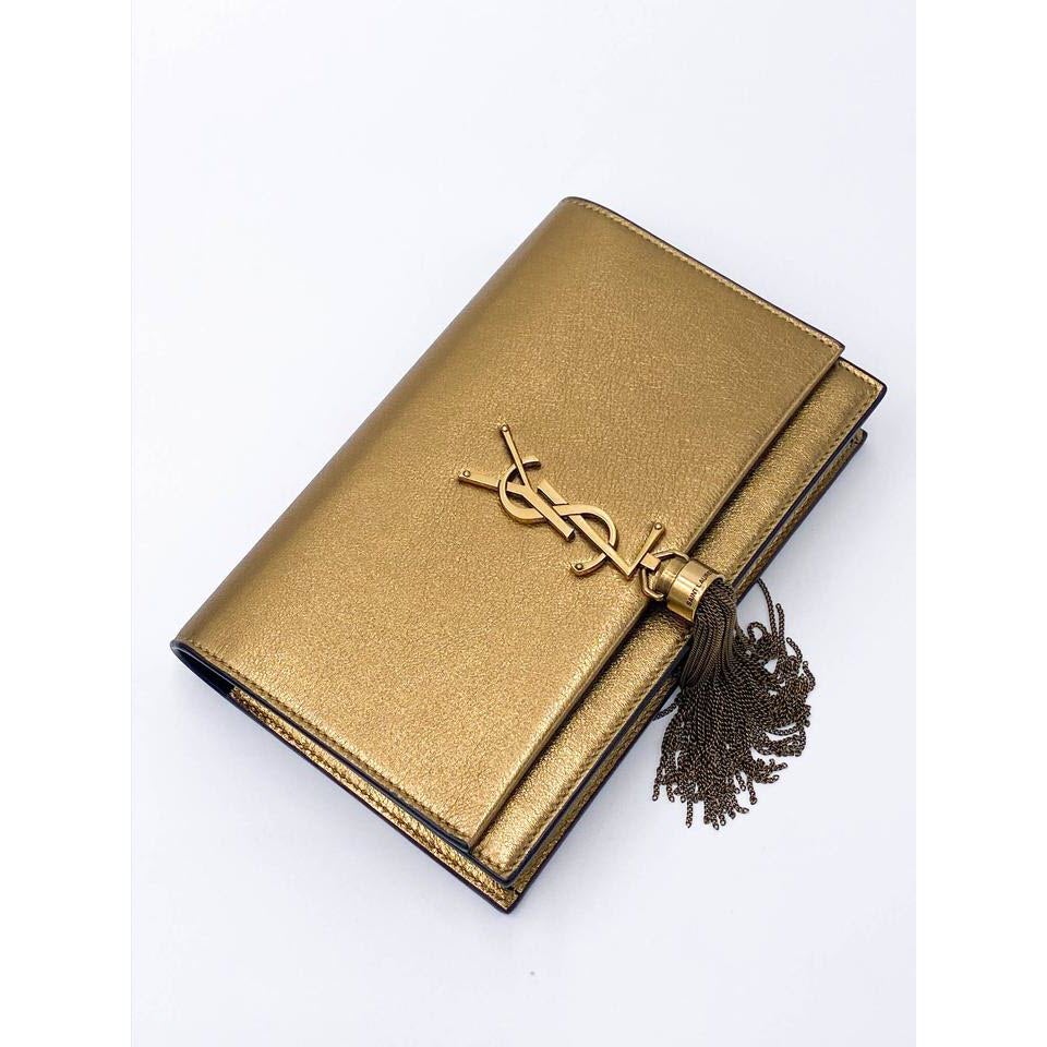 Saint Laurent Monogram Kate Chain Wallet Crossbody Monogram Tassel Gold Leather Shoulder Bag