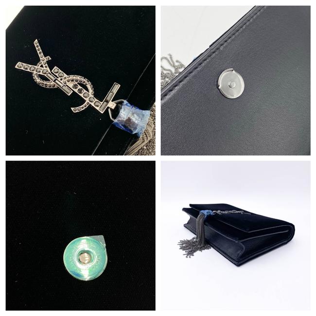 Saint Laurent Monogram Kate Chain Wallet Crystal Tassel Black Velvet Shoulder Bag