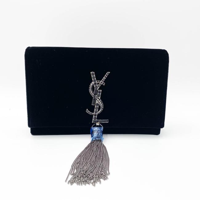 Saint Laurent Monogram Kate Chain Wallet Crystal Tassel Black Velvet Shoulder Bag
