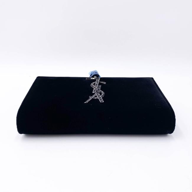 Saint Laurent Monogram Kate Chain Wallet Crystal Tassel Black Velvet Shoulder Bag