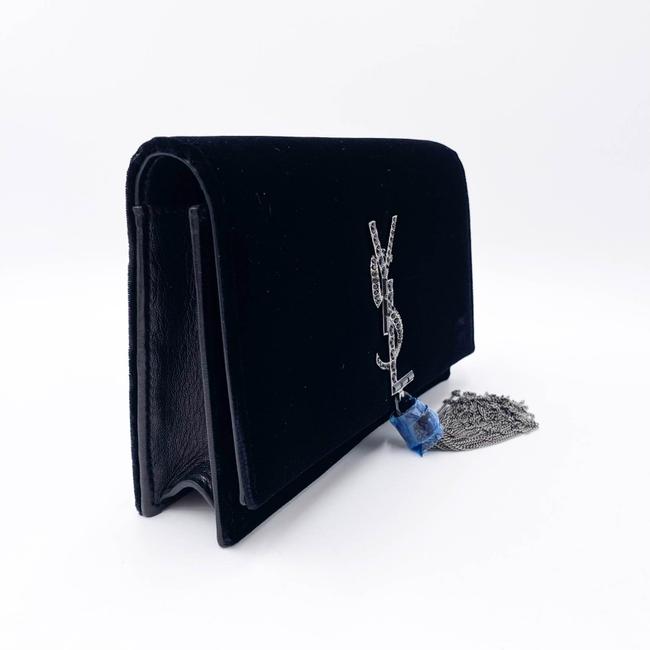 Saint Laurent Monogram Kate Chain Wallet Crystal Tassel Black Velvet Shoulder Bag
