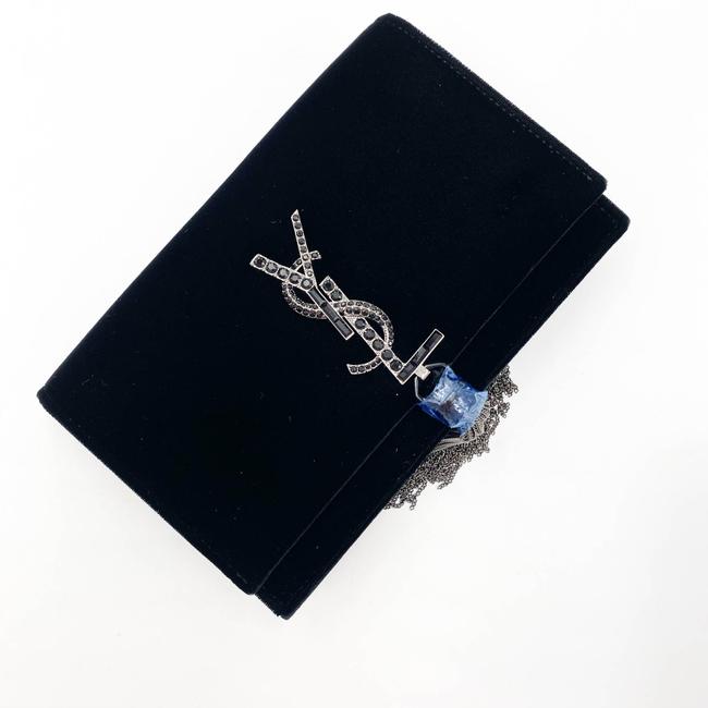 Saint Laurent Monogram Kate Chain Wallet Crystal Tassel Black Velvet Shoulder Bag
