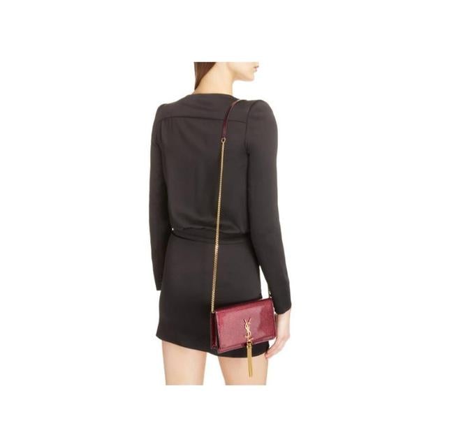 Saint Laurent Monogram Kate Chain Wallet Glitter Tassel Red Patent Leather Shoulder Bag