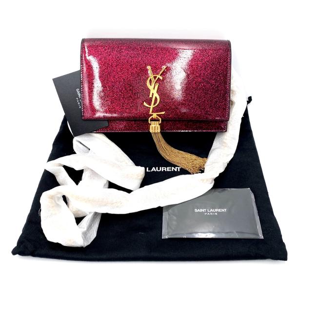 Saint Laurent Monogram Kate Chain Wallet Glitter Tassel Red Patent Leather Shoulder Bag